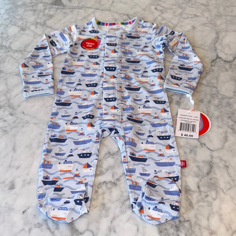 NWT MAGNETIC ME MODAL NAUTICAL FOOTIE 3/6M